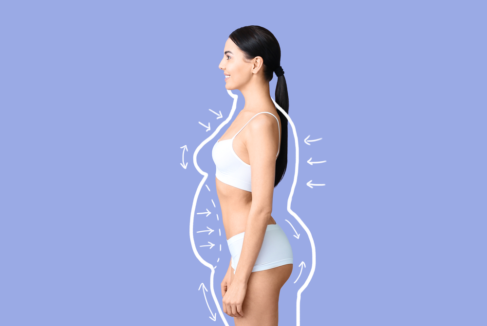 A side profile of a woman illustrating the transformative results of CoolSculpting for a slimmer physique.