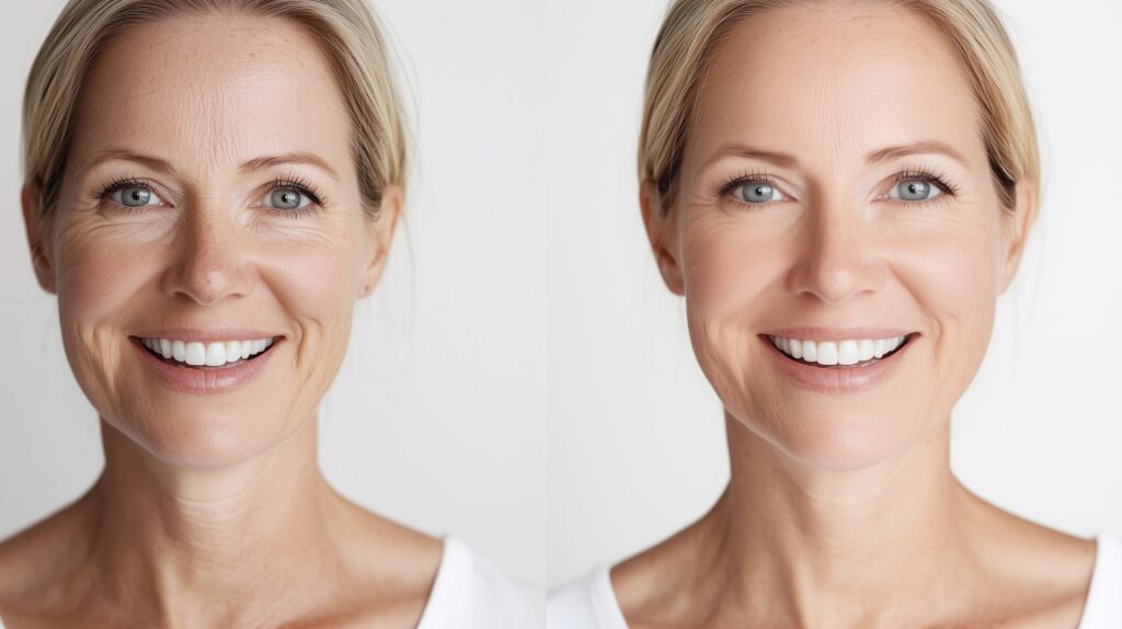 Before and after results of Moxi laser treatment showcasing smoother and radiant skin.