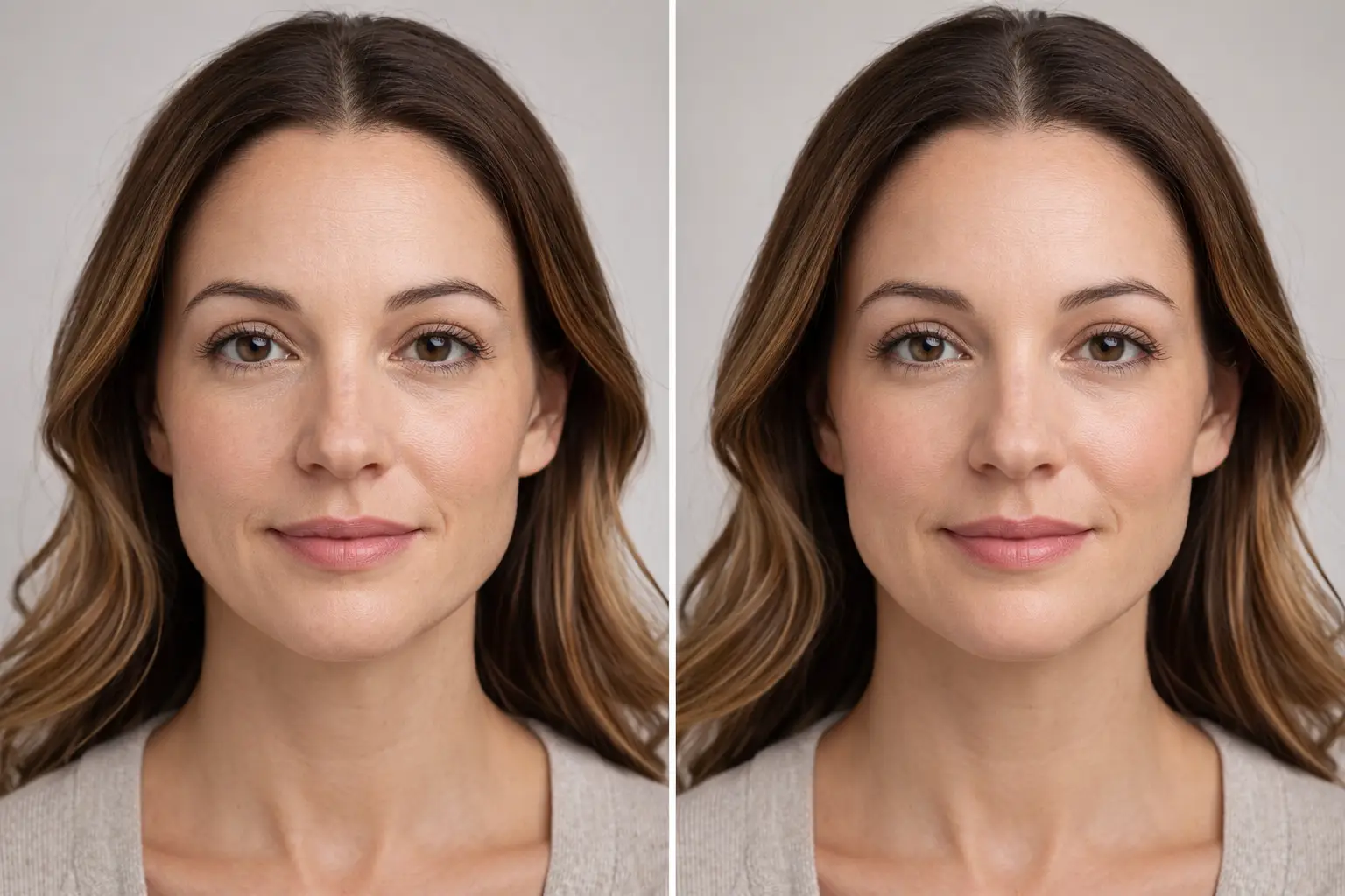 Before and after comparison showing smoother skin and improved tone after med spa facial treatment.